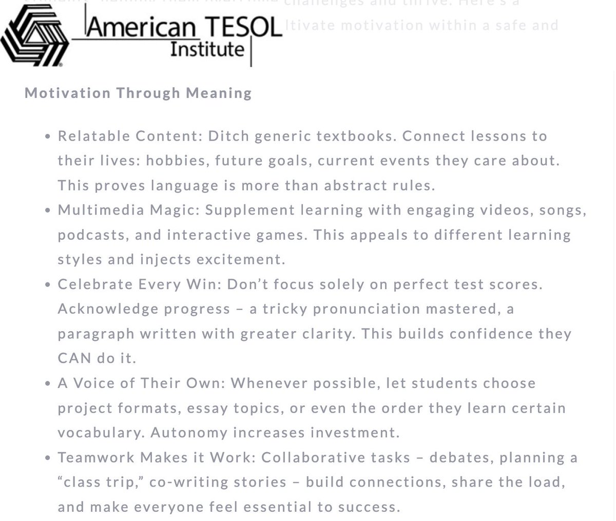 Motivate Learners Through Meaning americantesol.com/blogger/igniti… #ESL #EFL #TESOL