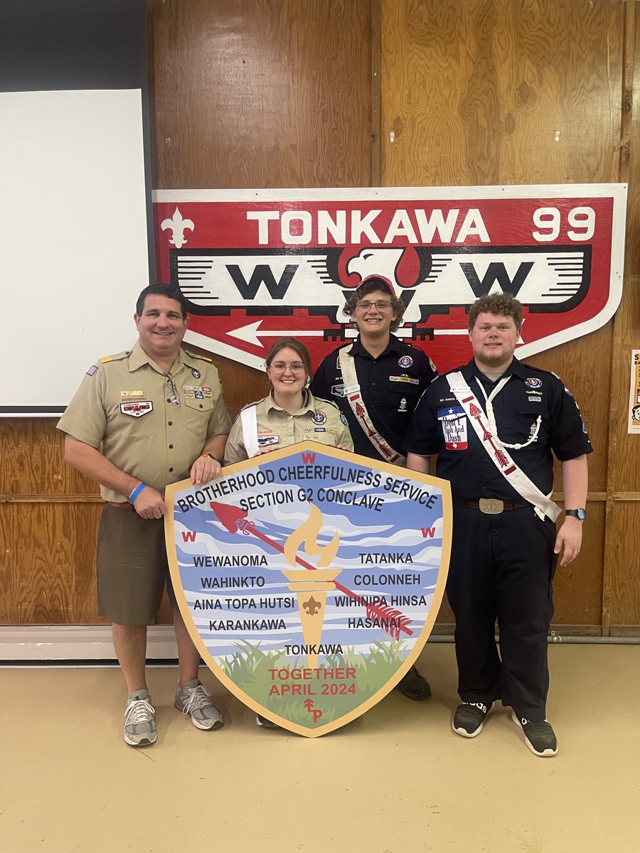 Congratulations to our 2024-2025 leadership team!
Caleb Quarto - Chief (Blue Uniform)
Otto Havens - Vice Chief (Green Uniform)
Dustin McAdory - Secretary (Tan Uniform)
Section Adviser- Mark Randall (Adult)
#lonestarfellowship #sectionconclave #orderofthearrow #OA #SectionG2