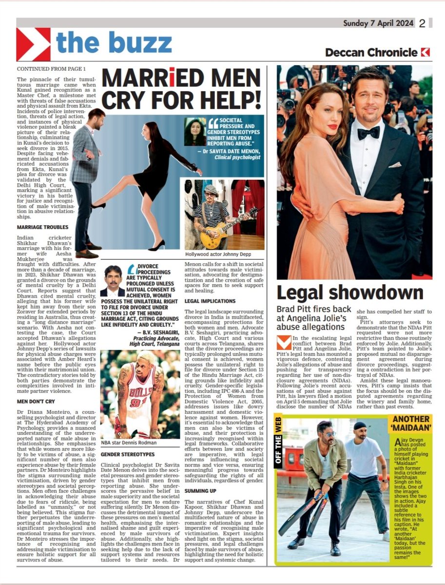 The plight of men who are stuck in abusive marriages: in today's edition of @DeccanChronicle. Read on...
#abusivemarriage #chefkunalkapoor #newspaper #feature #interestingread #shikhardhawan #johnydepp #dennisrodman