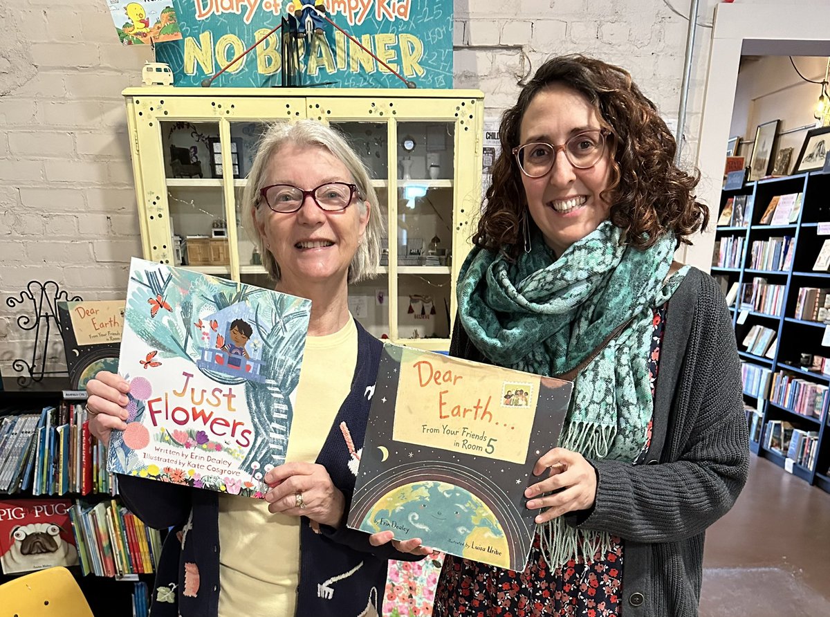 What a fun morning! Thank you #WildSistersBookCo @CalibaBooks and all who joined us! JUST FLOWERS @SleepingBearBks Illus. @K8_Cosgrove 🌺🌸💜🦋📚 DEAR EARTH…From Your Friends in Room 5 @HarperChildrens @HarperStacks Illus. @lupencita 🌎🌏🌍