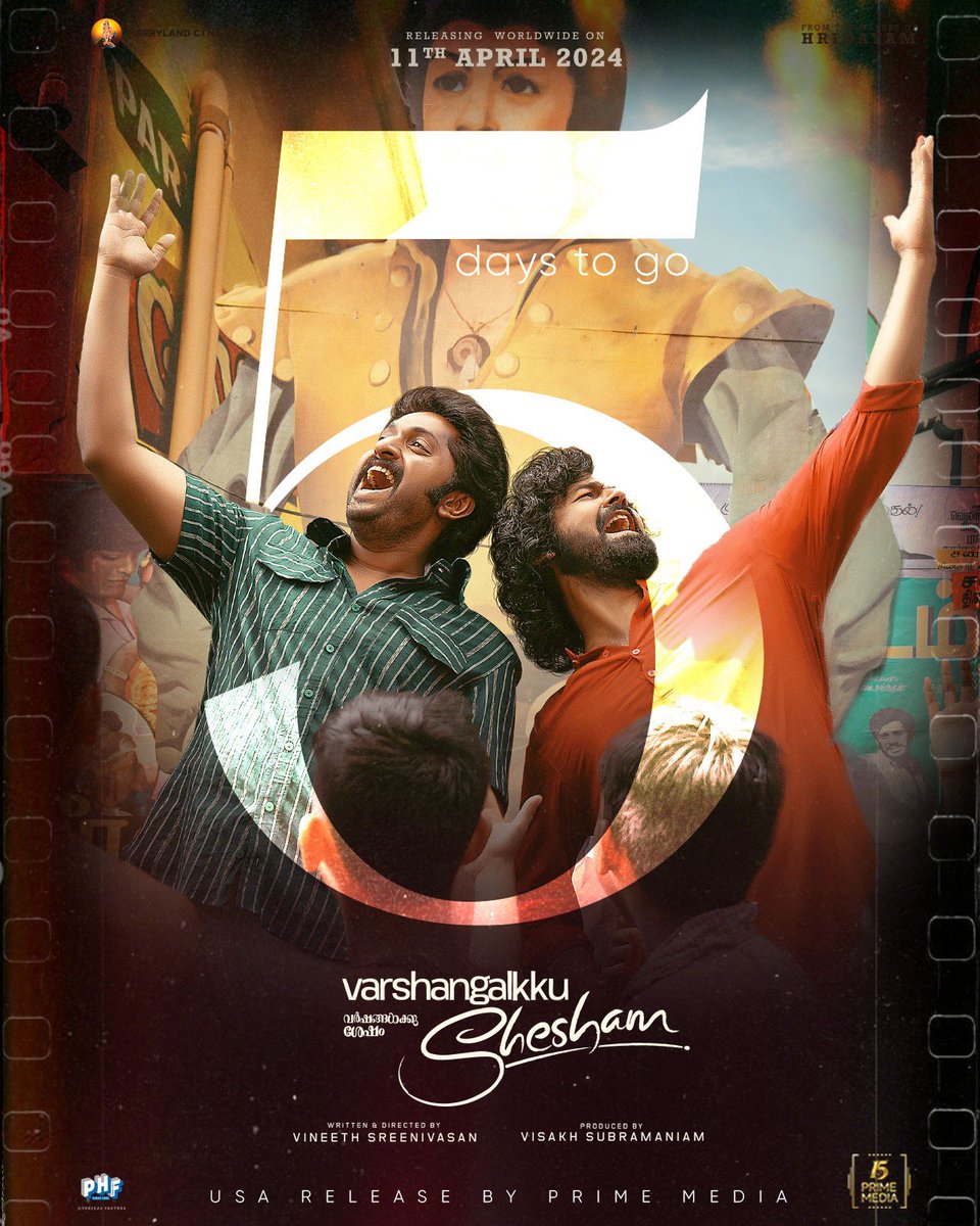 5 days to witness 2 complete different genres for this #Vishu #Aavesham *ng #FahadhFaasil in fun action entertainer #varshangalkkushesham Dir by #VineethSreenivasan , #PranavMohanlsl #DhyanSreenivasan #Kalyani Opening 4/11 in USA #Mollywood