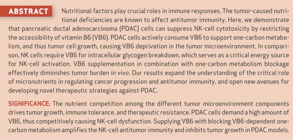 Vitamin B6 Competition in the Tumor Microenvironment Hampers Antitumor Functions of NK Cells 

@CD_AACR @OncBrothers @OncoAlert @oncodaily @AACRPres @CCR_AACR #oncology #Cancer #meded #MedX #AACR24 #AACR2024 @TaliLev123 @ElizSMcKenna 

aacrjournals.org/cancerdiscover…