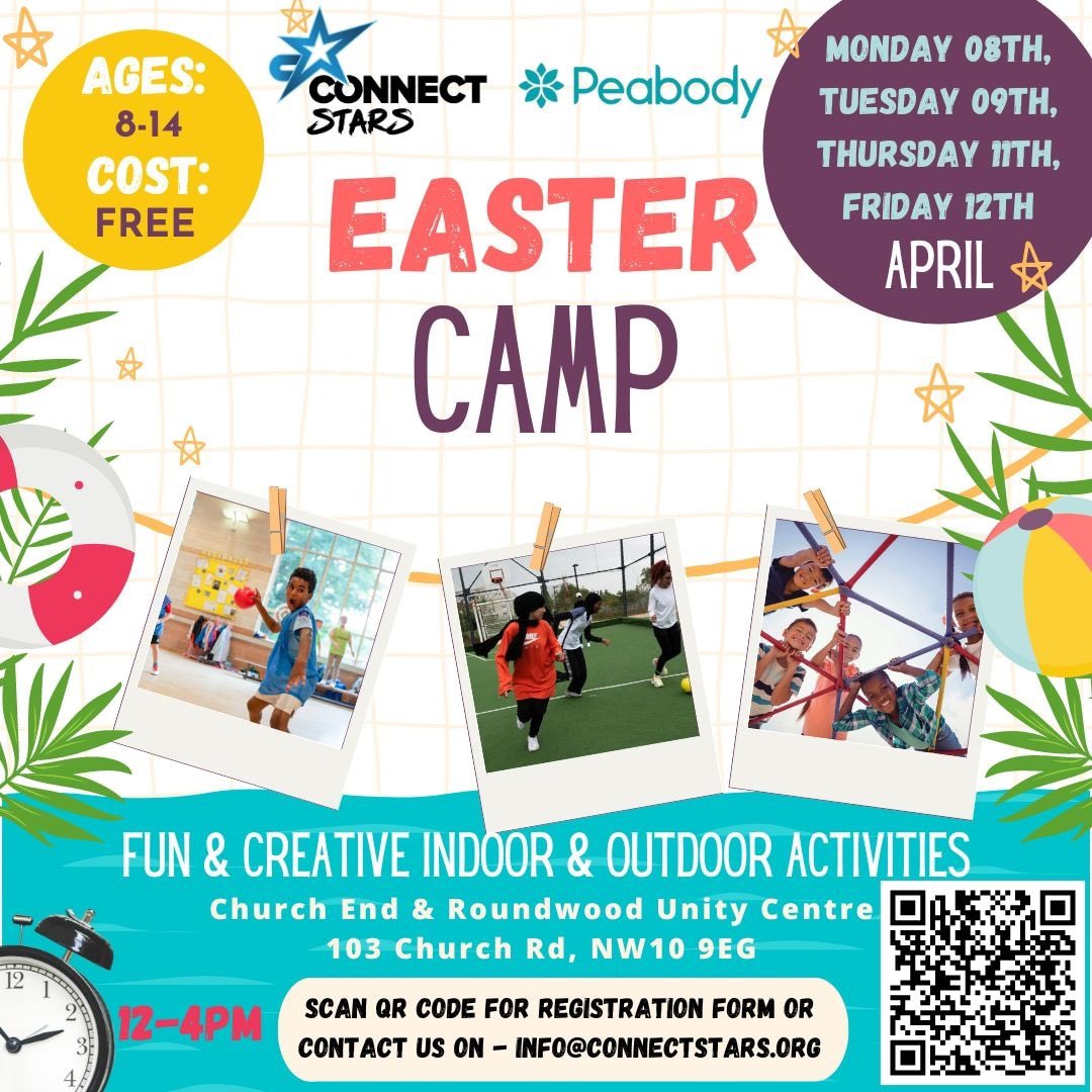 Starting tomorrow. 

Everyone is invited and welcome. 

Please make sure to REGISTER as we only have a few spaces remaining. 

#holidaycamp #eastercamp #connectstars #brent #community #multisport #artsandcrafts #personaldevelopment #youngpeoplematter