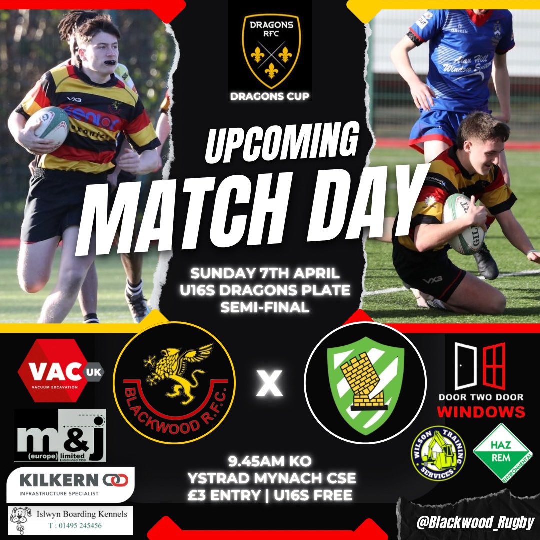 𝘿𝙍𝘼𝙂𝙊𝙉𝙎🏆 | U16s Plate Semi-Final Get along to support the U16s in their Dragons Cup - Plate Semi-Final this morning! 📍9.45am KO at @CSEYstradMynach 🎟️£3 for adults - U16s go free #BwoodRugby | #UppaWood 🔥🏆🏉