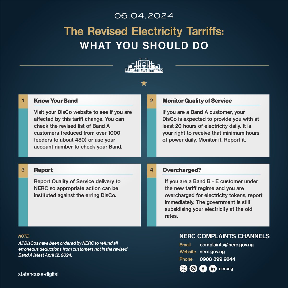 The Revised Electricity Tariff: This is what you should do. #NERC #Electricity #Tariff #CustomerObligation #NESI