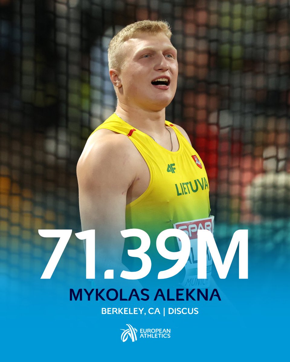 Mykolas Alekna 🇱🇹 means business! 😤 A European U23 discus record and world lead of 71.39m at the Brutus Hamilton Invitational! 🔥 And he moves into the European all-time top-10! 📊