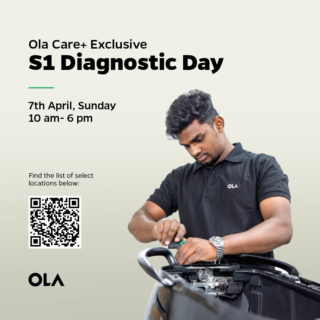 Lakshman M N (@lakshmanmn) on Twitter photo Ensure your ride is in pristine condition. Ola Care+ subscribers, be a part of the S1 Diagnostic day and ride worry free. <a href="/OlaElectric/">Ola Electric</a> <a href="/bhash/">Bhavish Aggarwal</a> <a href="/olablrclub/">OLA Bengaluru 🛵Club</a> Ensure your ride is in pristine condition. Ola Care+ subscribers, be a part of the S1 Diagnostic day and ride worry free. <a href="/OlaElectric/">Ola Electric</a> <a href="/bhash/">Bhavish Aggarwal</a> <a href="/olablrclub/">OLA Bengaluru 🛵Club</a>