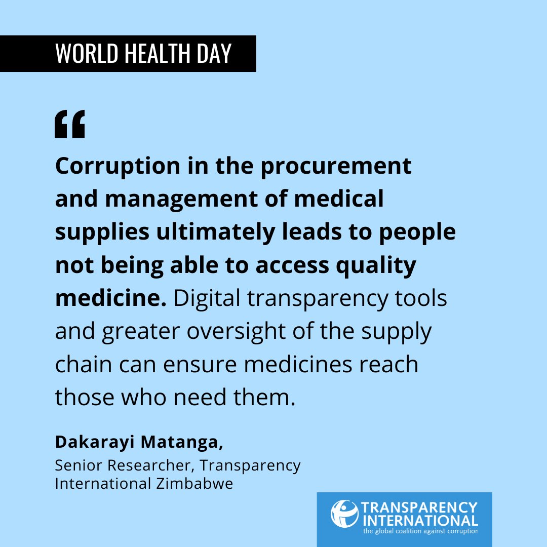 'Corruption in the procurement and management of medical supplies ultimately leads to people not being able to access quality medicine. Digital transparency tools and greater oversight of the supply chain can ensure medicines reach those who need them.' 4/5