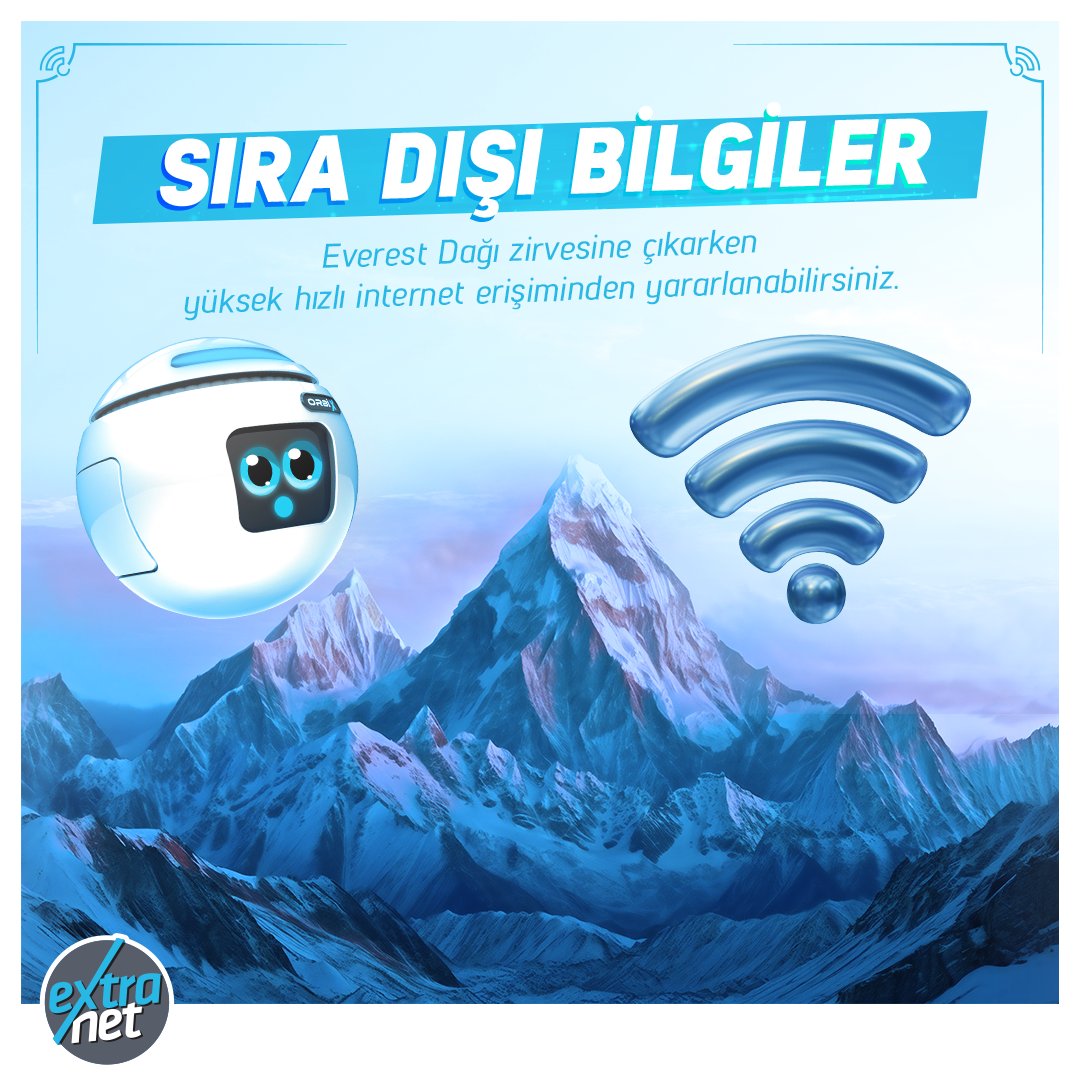 Dünyanın en yüksek dağı olan Everest’te yüksek hızlı internet altyapısı bulunduğunu biliyor muydunuz?

#Extranet #SıradışıBilgiler #EverestDağı