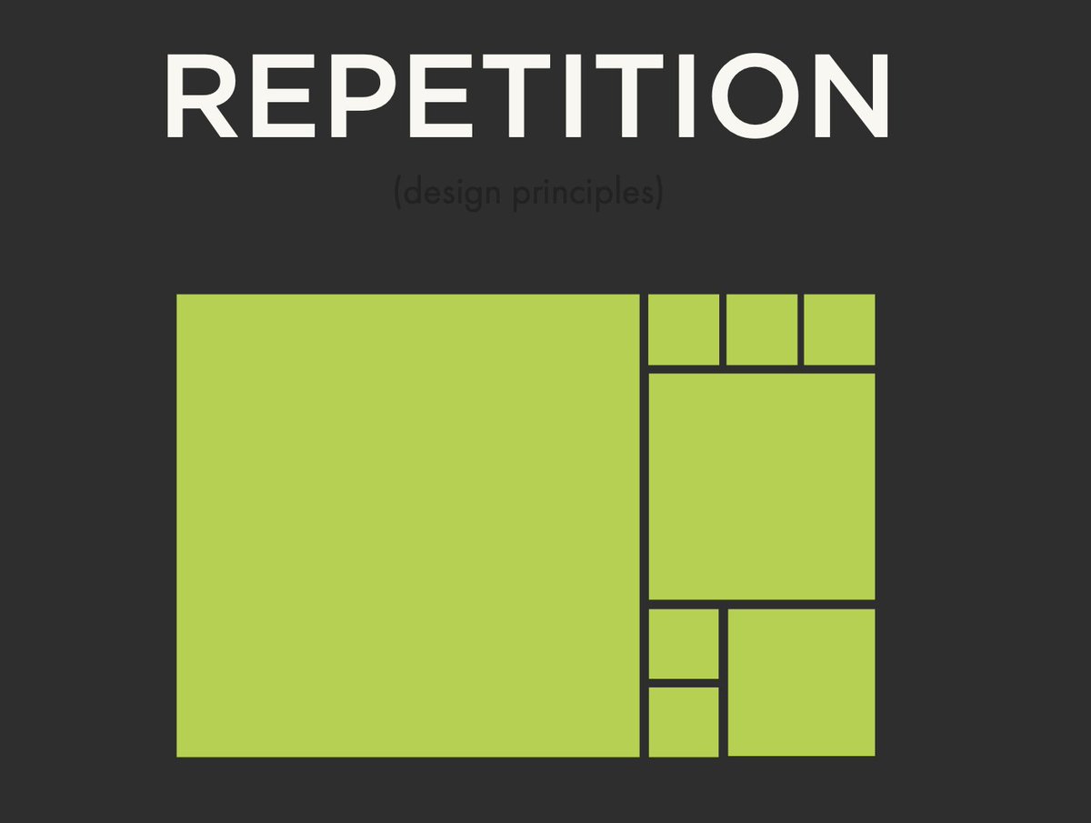 das_taan's tweet image. 2. Repetition means echoing elements like form, color, size, texture, and values to create unity, harmony, and larger visual structures. It's about making designs cohesive. #DesignBasics