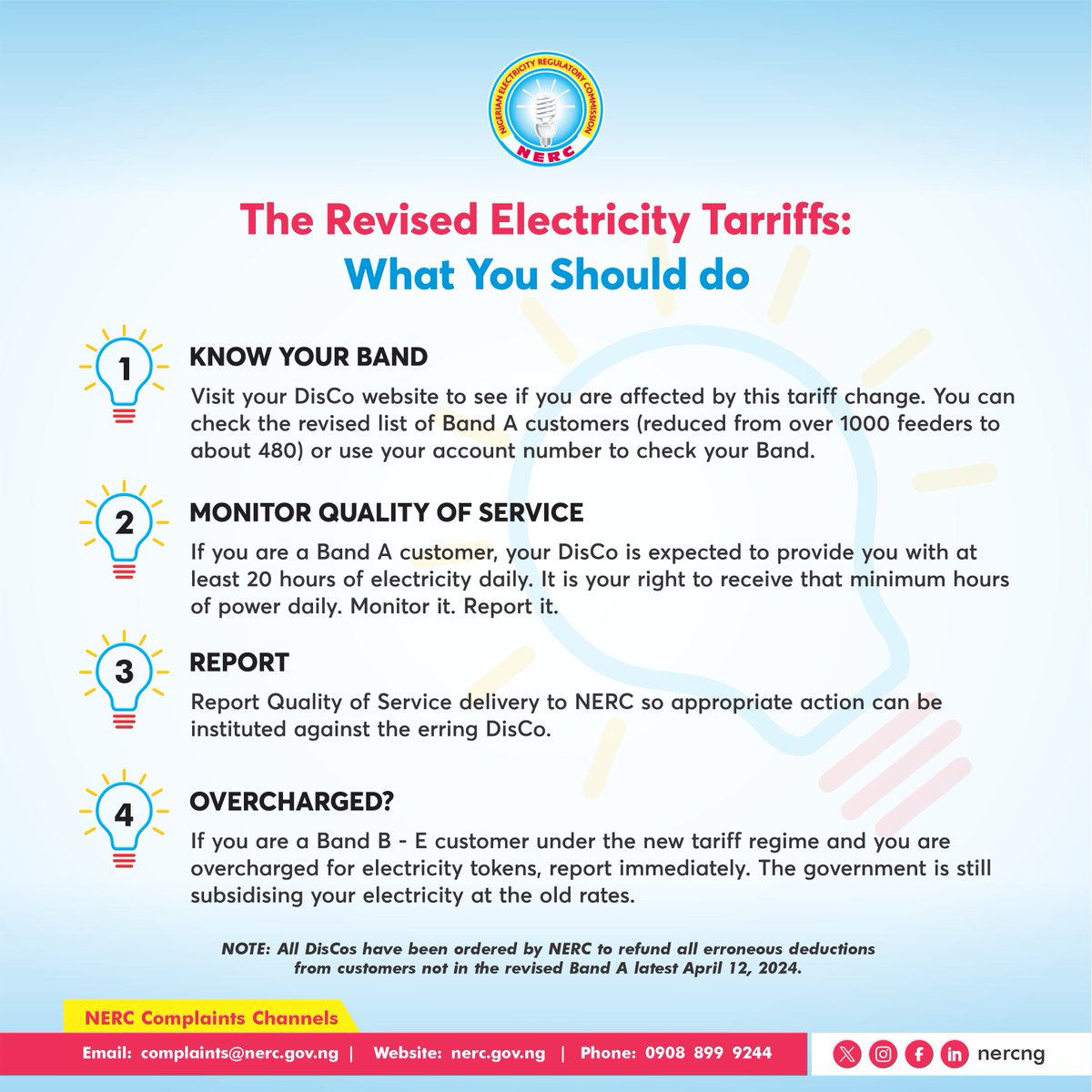 Revised Electricity Tariff: You have an obligation; this is what you should do. #NERC #Electricity #Tariff #CustomerObligation #NESI