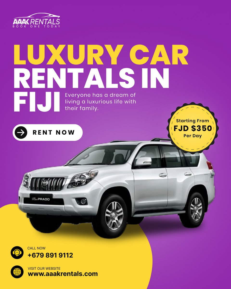 Fiji in Unmatched Luxury: Experience the Island Paradise in Style with AAAK Rentals! (Nadi & Beyond) ✨

#AAAKRentals #FijiLuxuryCarRental #NadiAirport #LuxuryCar #UnmatchedLuxury #IslandParadise #UnparalleledComfort #PremiumFeatures #UnforgettableMoments #ReliablePartner