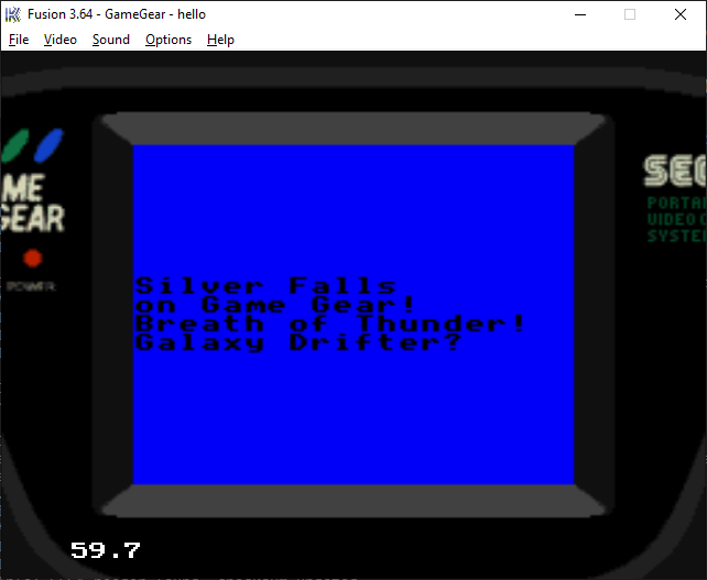 BreathOfRPG's tweet photo. We just successfully deployed a test ROM to Game Gear. We can target Master System too. #gamedev #gamedevelopment #sega https://t.co/PoNB59Ab9c