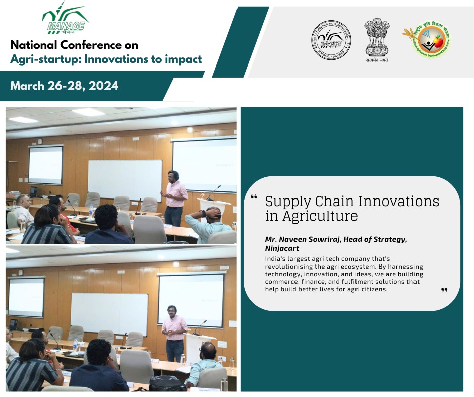 Experience sharing session on Supply Innovations in Agriculture by Mr. Naveen Sowriraj - Head of Strategy Ninjacart, Bangalore #nationalconference #workshop #startup #agritech #innovations #agristartup #banglore #ninjacart #supplychain