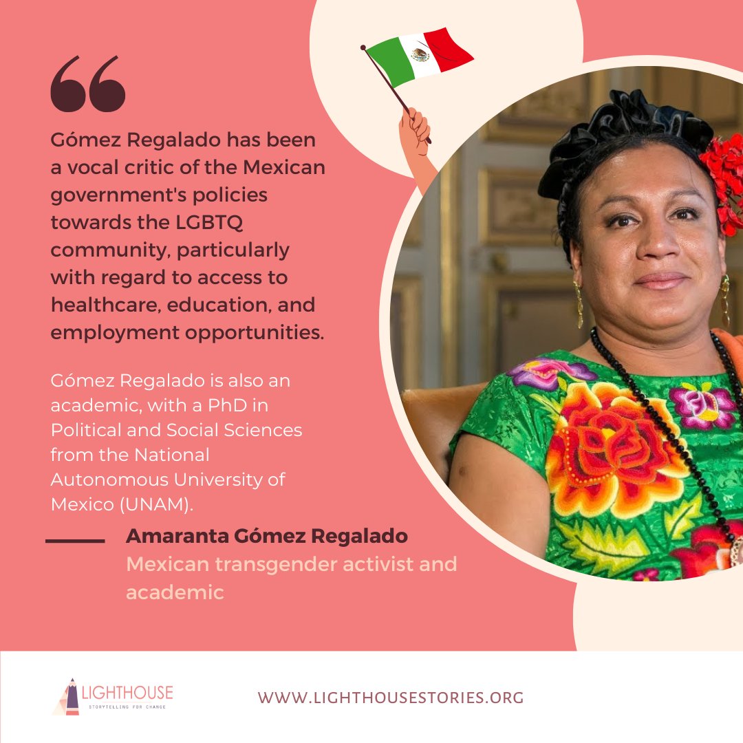 #LighthouseHeroes: 🌈 Amaranta Gómez Regalado stands as an extraordinary force in the realm of trans rights, radiating resilience, and paving the way for a more inclusive world. 
#InclusiveAdvocate
@LGBTfdn @LGBTGreat @LgbtqIndia @LGBTHM @glaad @switchboardLGBT @LGBTCenterNYC