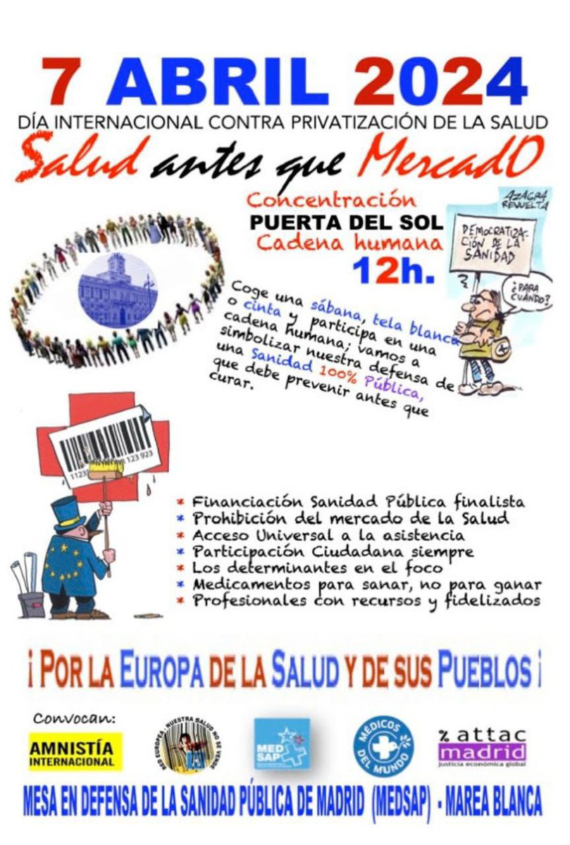 Hoy es el #DíaMundialDeLaSalud y hay una cita importante para reivindicar #Health4All y que #SaludAntesQueMercado.