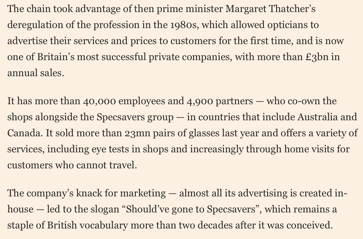 I had absolutely no idea about Specsavers. Just assumed it was another private equity owned chain or something. Amazing [ft.com/content/3c9c8a…]