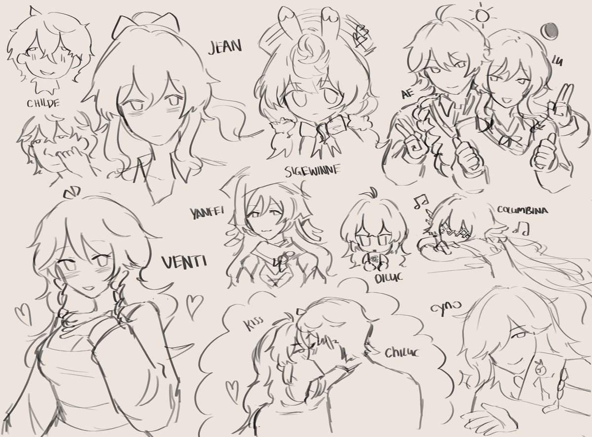 silly genshin doodles for a server
#childe #jean #sigewinne #aether #lumine #venti #yanfei #diluc #chiluc #cyno #columbina ... wow