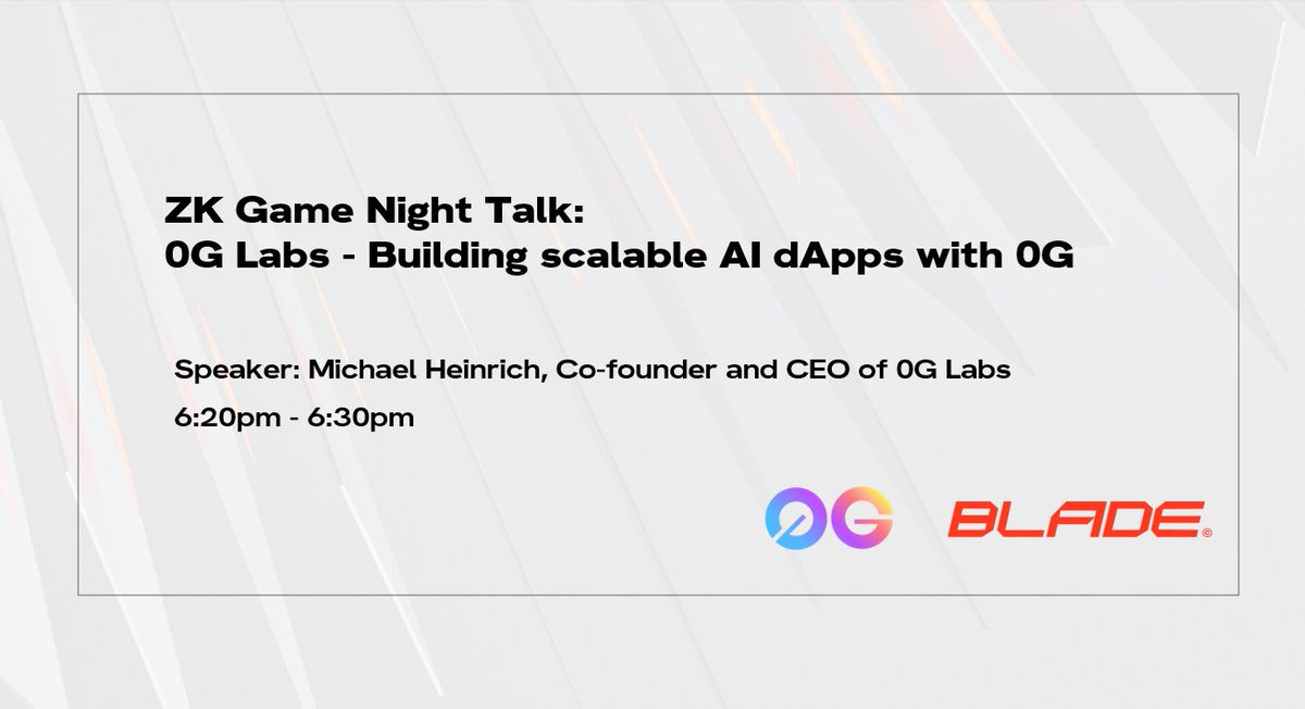 We are excited to have @mheinrich, co-founder and CEO of @0G_labs to talk about using 0G's solution to build scalable AI dapps and onchain games today at our zk game night event, at 620pm-630pm HK time! lu.ma/zkgamenight