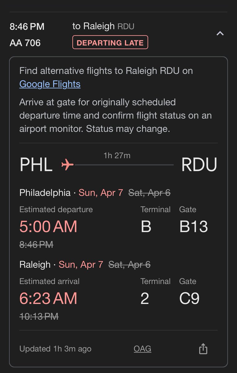 literally didn’t know airlines could do this… my elderly in-laws’ 846pm flight was delayed an hour. then boarding started, but stopped again because they couldn’t find a captain. then they announced the flight is delayed again… until *5am tomorrow.* (1/x)