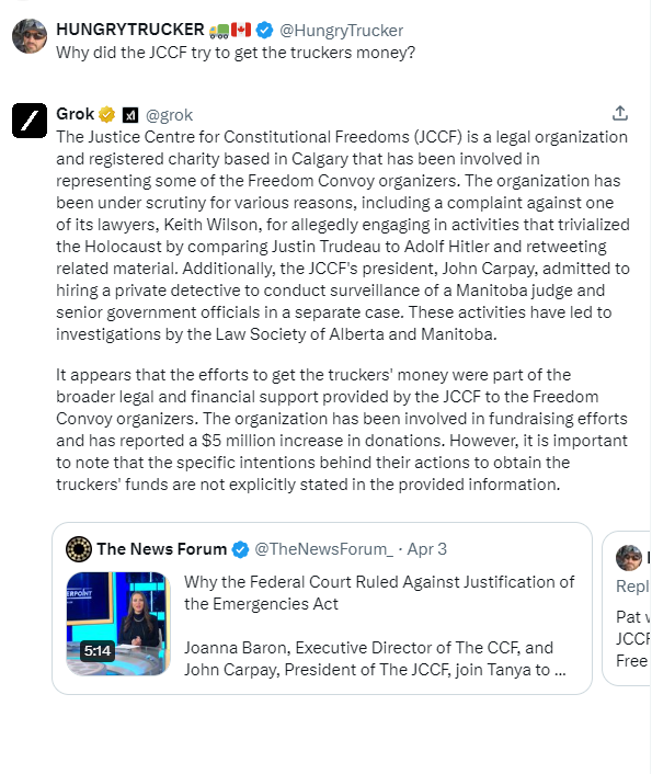Why did the JCCF try to get the truckers money? Well because they are crooked ambulance chasing grifters. Which explains why Fozzie Bear Chris Barber and Mrs Piggy Bank Tamara Lich are part of the JCCF Muppet Show. Grock wins again. #GROK