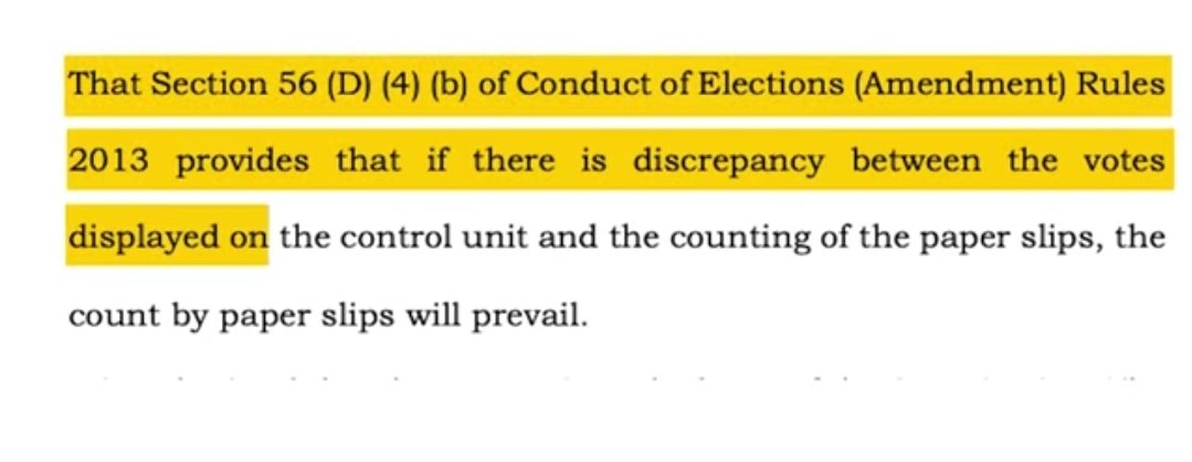 Election commission के rule 56(D)(4)(b) के अनुसार अगर EVM और VVPAT के आंकड़ों में फरक आ जाये तो vvpat के slips को ही final result के तौर पर माना जायेगा। फिर VVPAT slips की 100% गिनती क्यूँ नहीं?? #EVM_हटाओ_लोकतंत्र_बचाओ #BanEVM @ECISVEEP @SpokespersonECI @Profdilipmandal