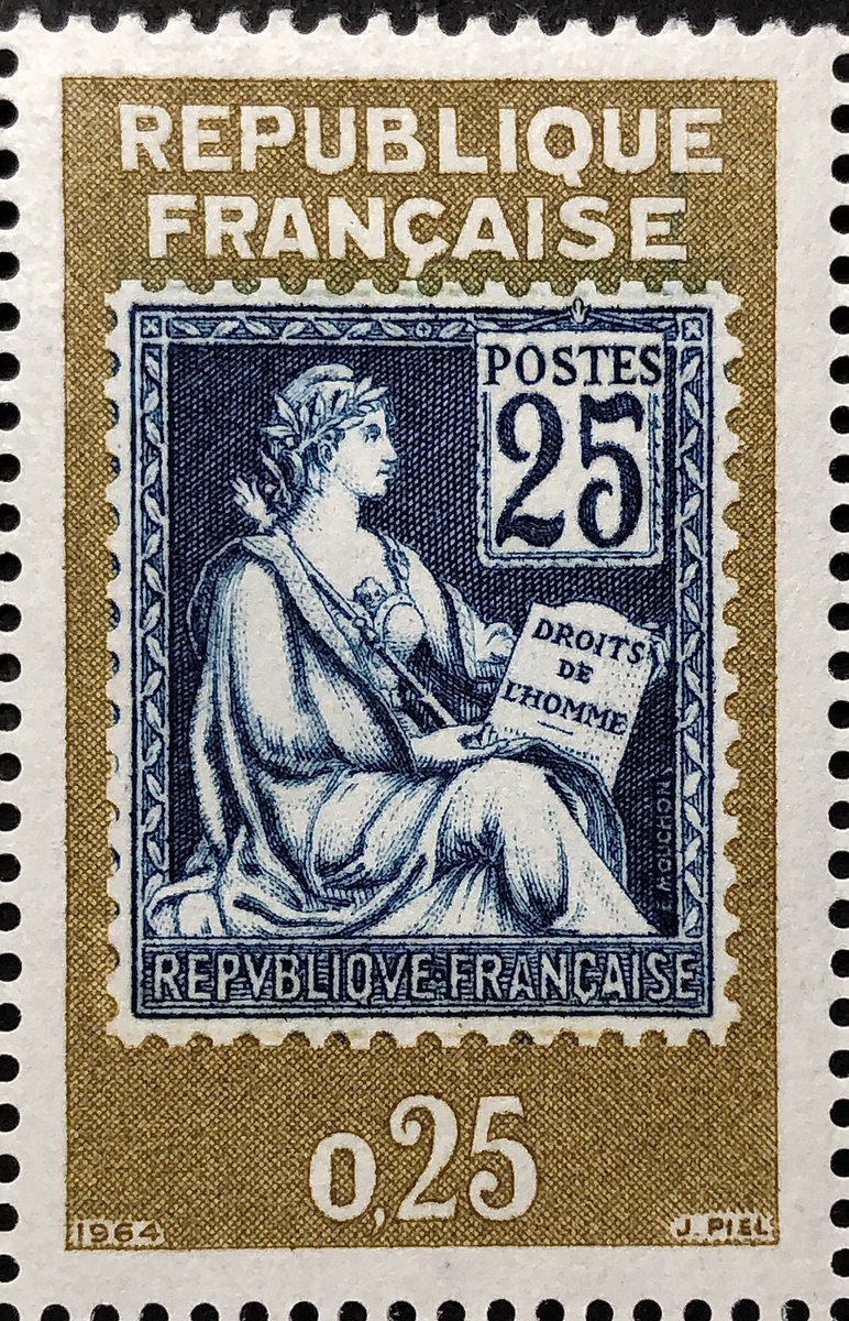 Today’s #EngravedBeauty features a Stamp on Stamp from 1964 France that pays tribute to the ‘Type Mouchon” stamp from 1900. For the featured stamp, I have the other denominations of this design, but not this one… (yet) 😉