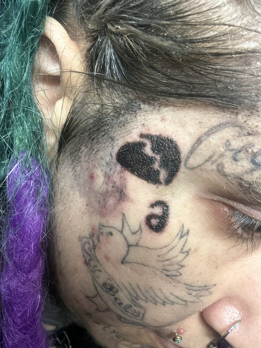 Day 15, another LIL PEEP tattoo.  A broken heart tattoo. I had a lot of fun tattooing this! #facetattoo #tattoo #lilpeep #lilpeeptattoo #tattooartist #nonbinary #nonbinaryartist #arcturianguardian #LubnaKamalSuboh #queerartist #tattoos  #tattooartist #ink #inktattoo #queerartist…