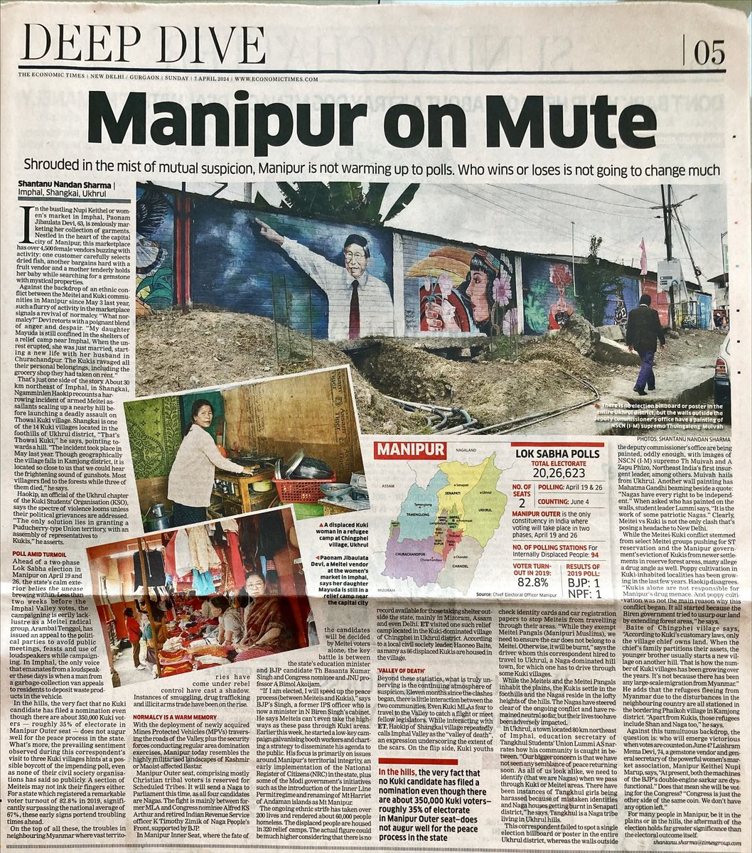 Why does Manipur’s calm exterior ahead of the Lok Sabha polls belie the turmoil brewing within? My ground report from #Manipur In ET today m.economictimes.com/news/elections…