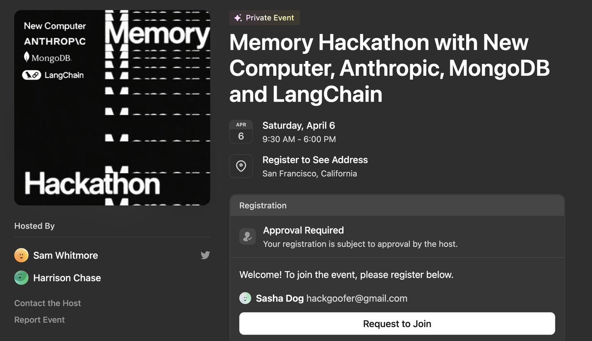 LLMs are stateless. But all apps need memory to do anything useful. Today top tier AI Engineers gathered at the @MongoDB office to hack memory onto the LLMs. Thanks to organizers @LangChainAI, @newcomputer, @AnthropicAI and @MongoDB to make this happen.