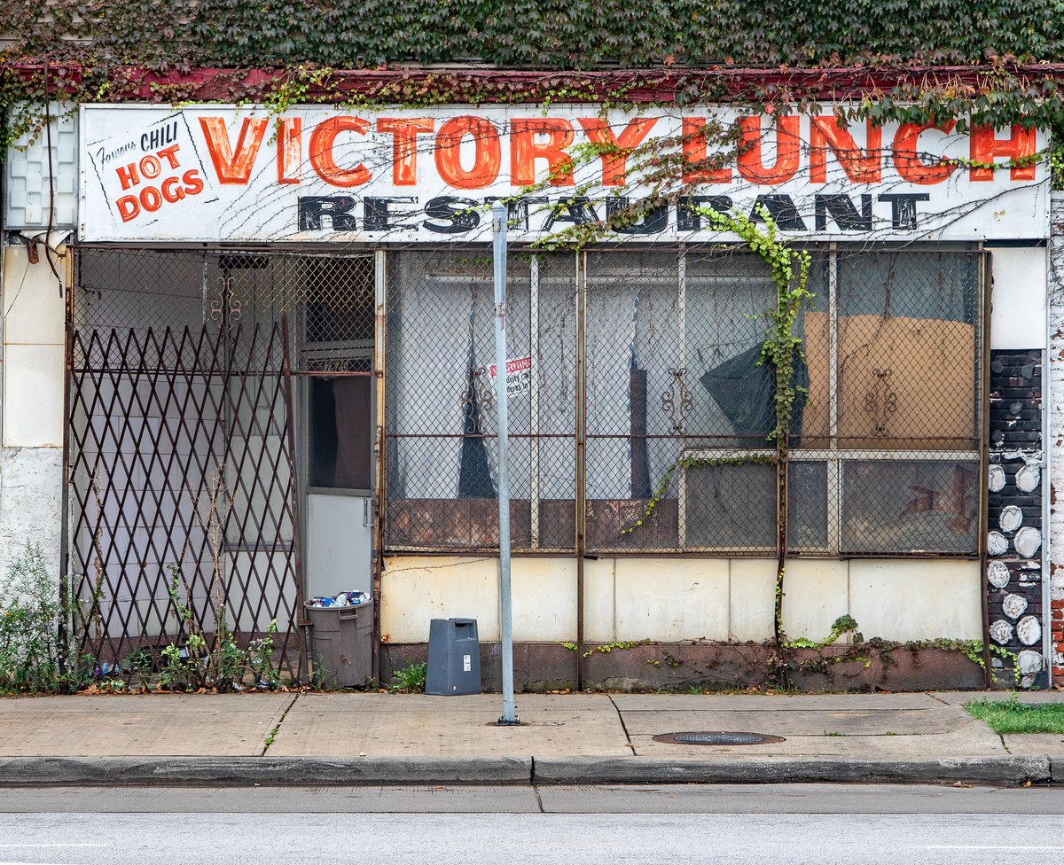 The ghost of a former restaurant on Cleveland, Ohio's East Side; Victory Lunch on St. Clair Avenue.