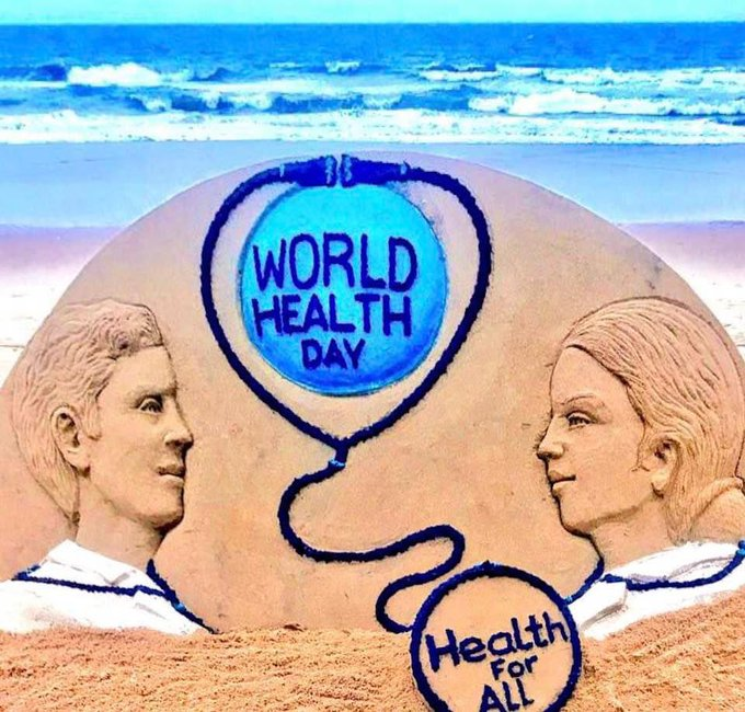 Sand artist Sudarsan Pattnaik dedicates a sand art on World Health Day  

#WorldHealthDay #SandArt @sudarsansand