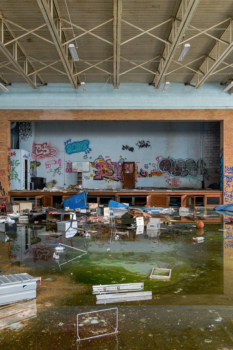 The gym of an abandoned police training facility in Flint, Michigan.