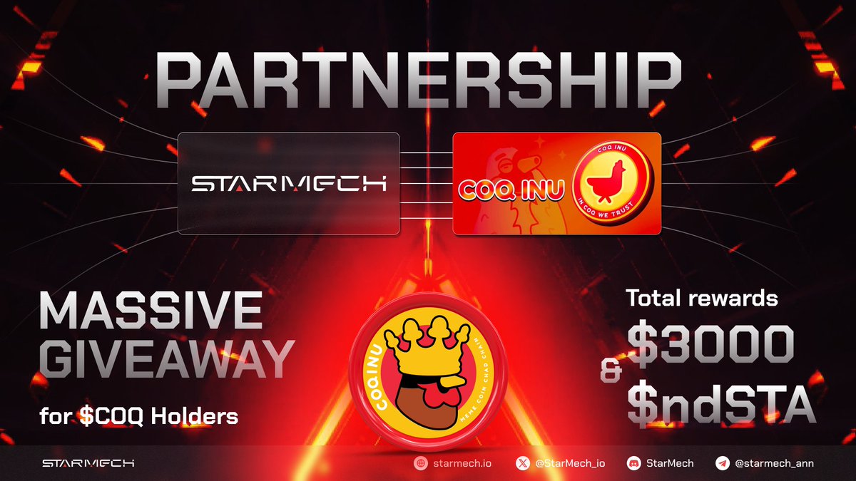 🎉 We're thrilled to share some electrifying news! 🎉 We're proud to unveil our partnership with @CoqInuAvax! Join us in celebrating with a total prize pool of up to $3000, along with $ndSTA token bonuses! 🚀 Here's how to qualify and win big: 1. Follow @starmech_io,…