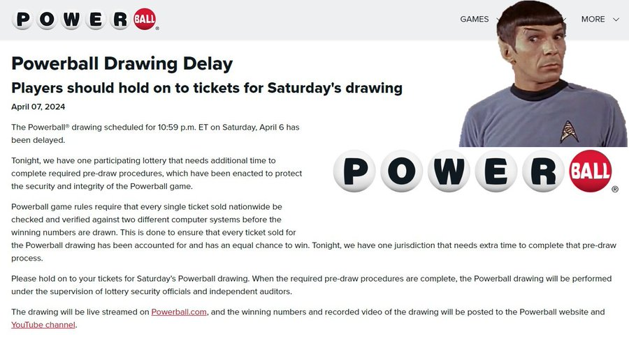 Mr_E_Studio's tweet photo. Someone tried to cheat and its not matching up in that city. Powerball drawing delayed.
Crazy.
Was sitting here waiting for results to check my ticket
#Powerball #Powerballdelay #Powerballs https://t.co/cE8T2gR5RC