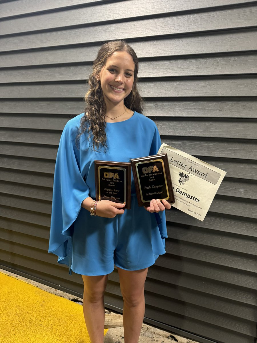 Congratulations to our #5, Preslie Dempster(2026). She was named offensive player of the year in softball for her HS, Oak Forest Academy. Preslie was also named 1st team All District in softball. Awesome job, Preslie! @ImpactGoldOrg @jazzvesely @DeverBoaz