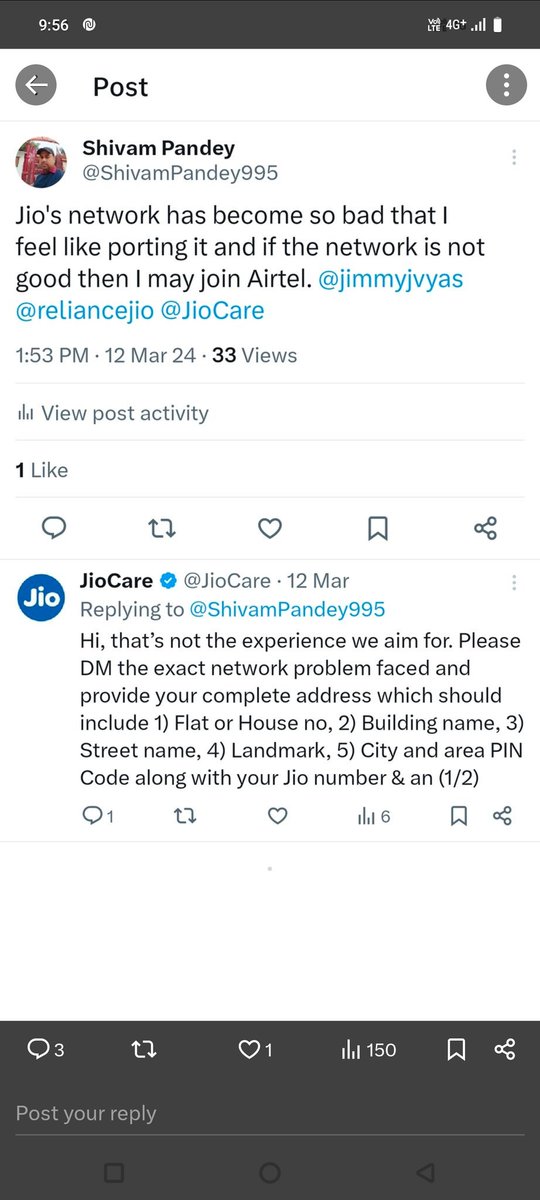 ShivamPandey995's tweet photo. If this problem is not resolved then should I do something else? I am facing a lot of problems with the network. I am unable to understand how the Jio network started giving such bad service.@AmbaniHu  @JioCare @reliancejio @airtelindia https://t.co/4BDf63icS1