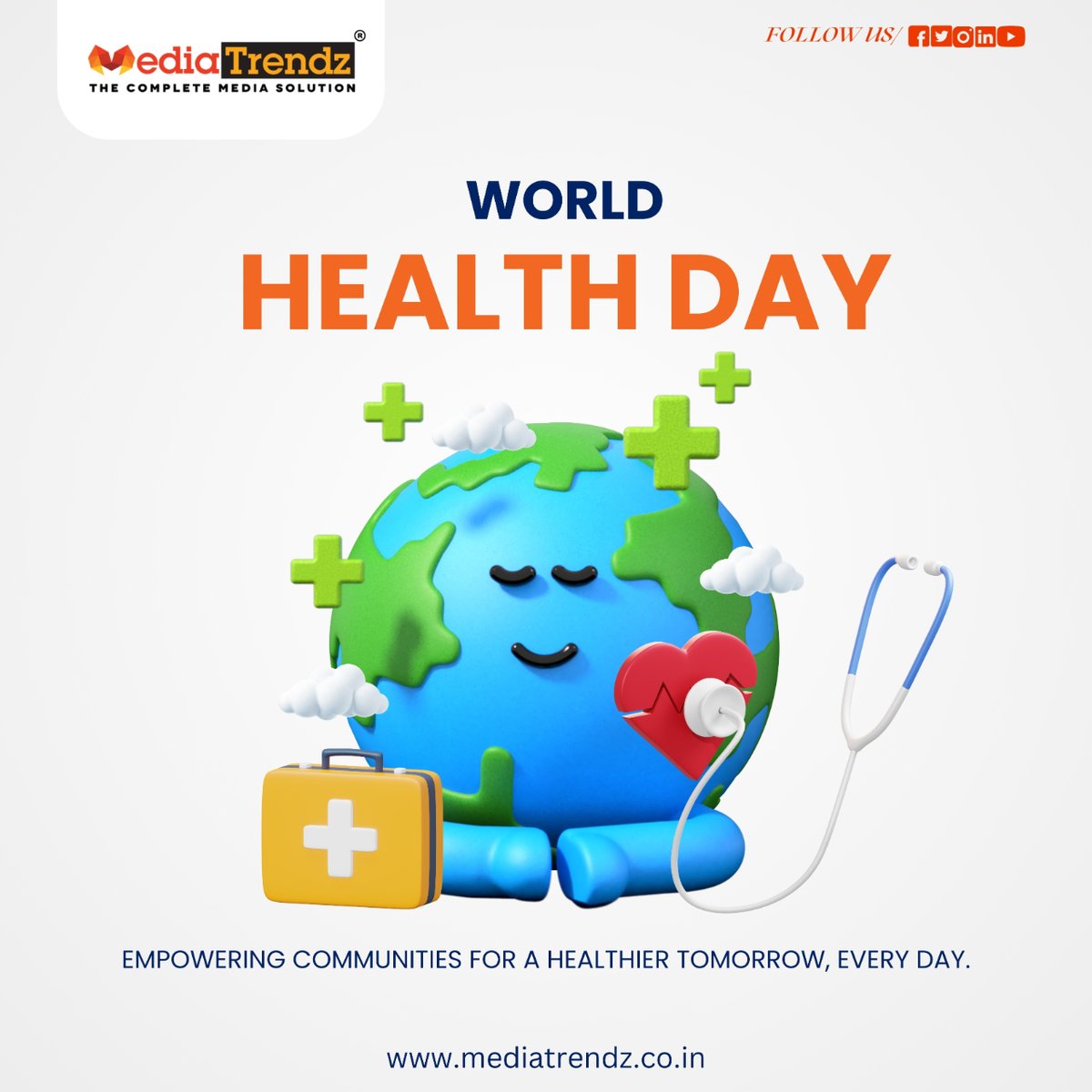 Celebrating Global Health: On this World Health Day, let's come together to make wellness a global priority
.
#WorldHealthDay #HealthForAll #DigitalHealth #GlobalWellness #HealthAwareness #HealthcareAccess #HealthyLiving #PublicHealth #HealthPromotion #MedicineBox  #MediaTrendz