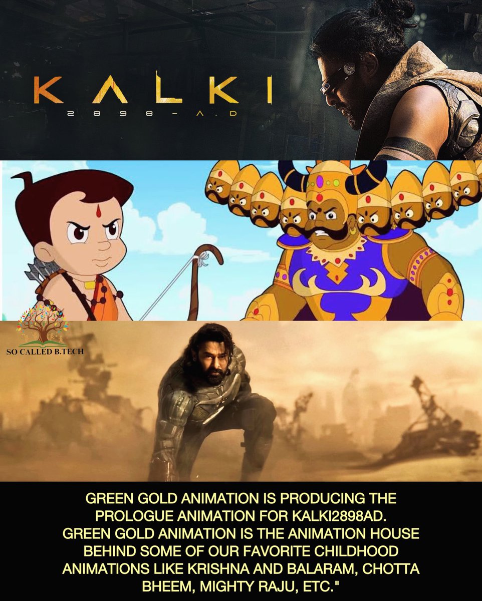 “Green Gold Animation is producing the prologue animation for #Kalki2898AD. #greengoldanimation is the animation house behind some of our favorite childhood animations like #krishnaandbalaram ,#chotabheem , #mightyraju , etc.”