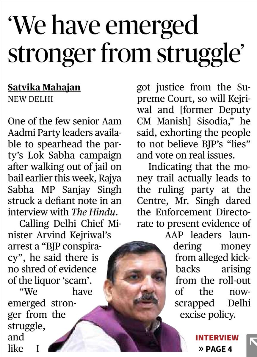 In an interview with AAP's @SanjayAzadSln, he spoke extensively about how the party has emerged stronger through its struggle, 2024 Lok Sabha elections and more. For @the_hindu