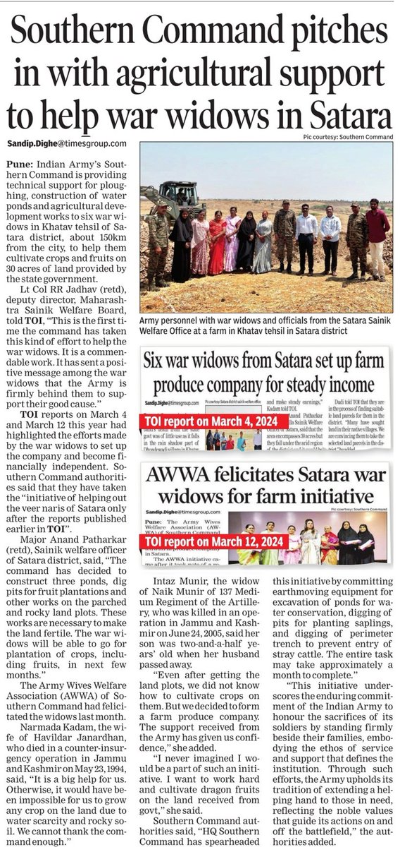 It is extremely satisfying when your reports make a positive difference in the lives of people. In this case -six war widows from #Satara @IaSouthern roped in their machines and manpower to plough lands, develop farm ponds and dig pits to cultivate fruit plantations. #Pune