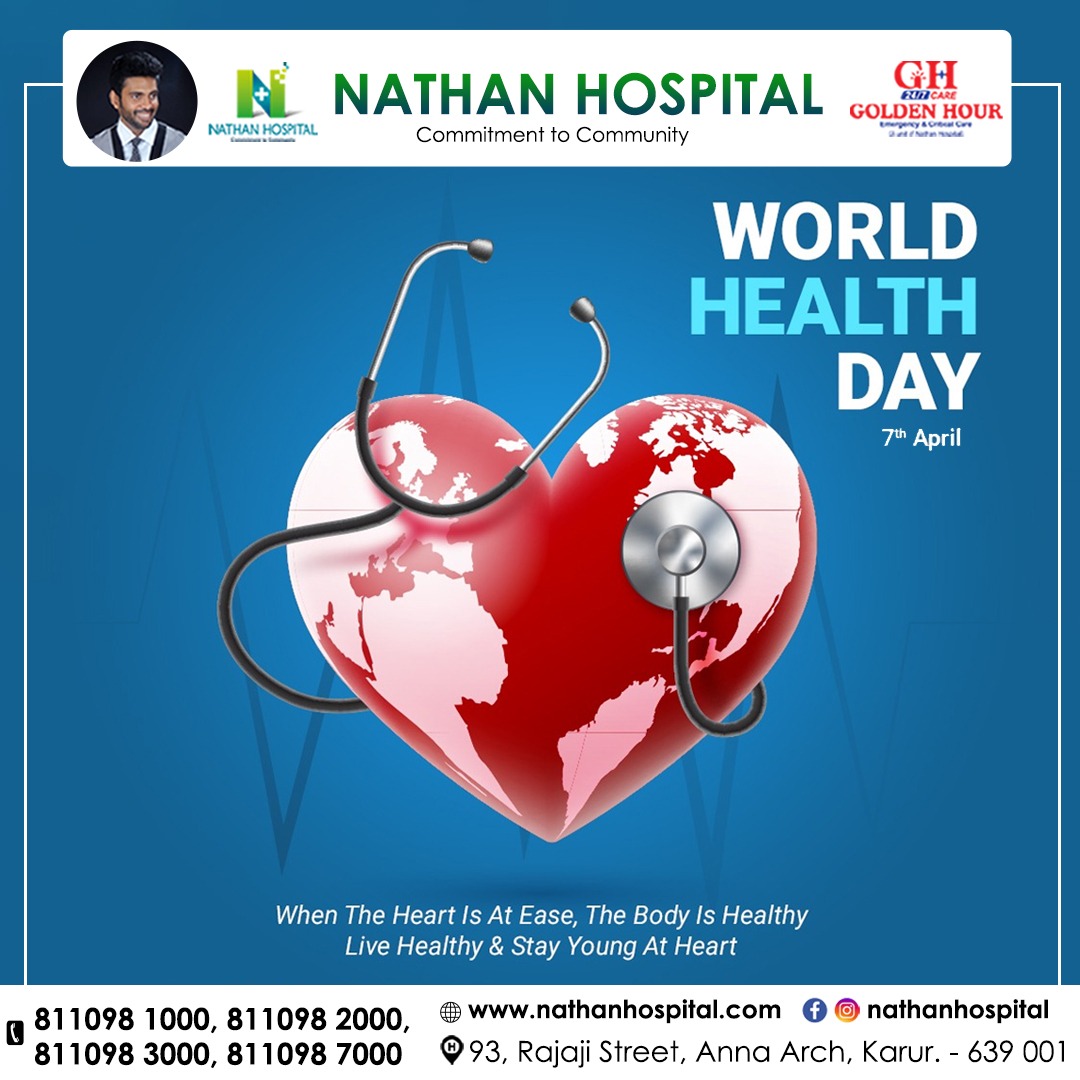 #Worldhealthday #heart #nathanhospitalkarur #livehealthy #stayyoungatheart #april7 #karuremergencytreatment #commitmenttocommunity #goldenhour #p.velurnathanhospital #emergencyservices #operationtheater #x-ray #laboratory #CT #karurhospital