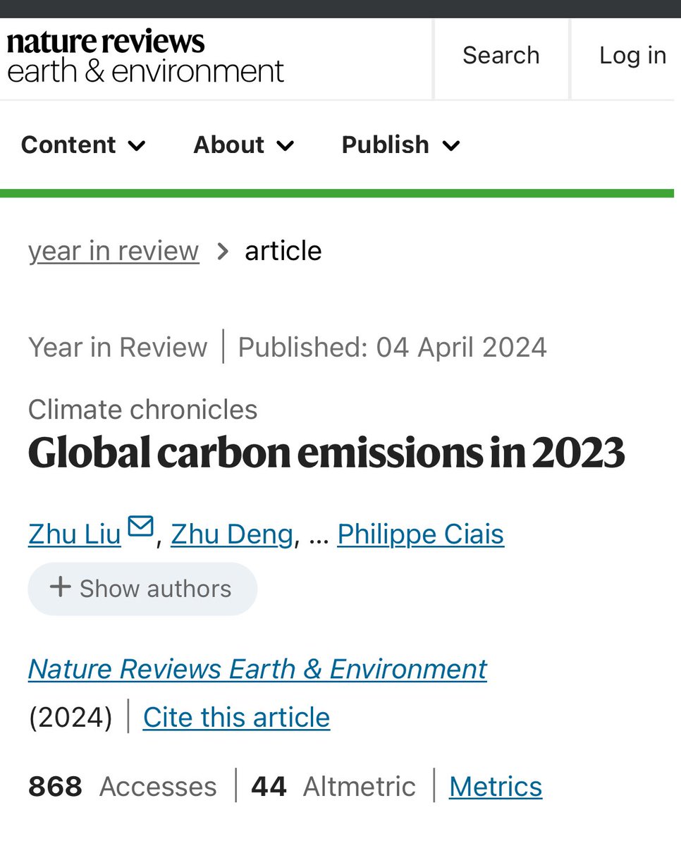 New paper🚨 “Global CO2 emissions for 2023 increased by only 0.1% relative to 2022 (following increases of 5.4% and 1.9% in 2021 and 2022, respectively)… …Although the trend is upwards, the pace of growth has been slowing, suggesting GLOBAL EMISSIONS MIGHT HAVE PLATEAUED.”