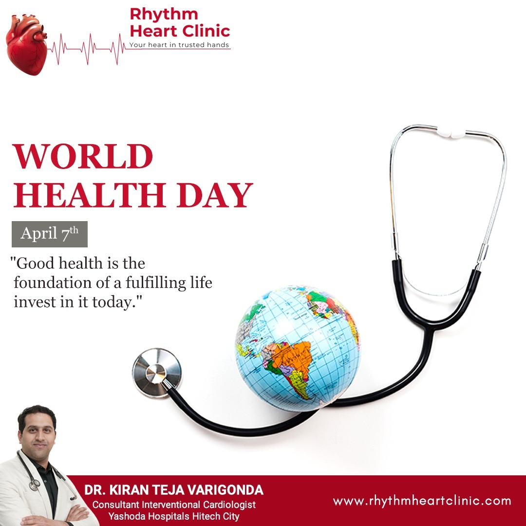 'On World Health Day, prioritize your heart's health – it's the key to overall well-being.'

#WorldHealthDay #HealthyHeart #PreventionIsKey #CardiovascularHealth #HeartAwareness #HealthForAll #HealthyLifestyle #BeatHeartDisease 

rhythmheartclinic.com