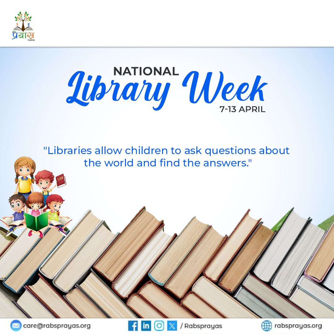 Libraries allow children to ask questions about the world and find the answers. This National Library Week, celebrate the power of libraries! 
.
.
.
#NationalLibraryWeek #Rabsprayas #RABSPrayasFoundation #LibraryLove #Education