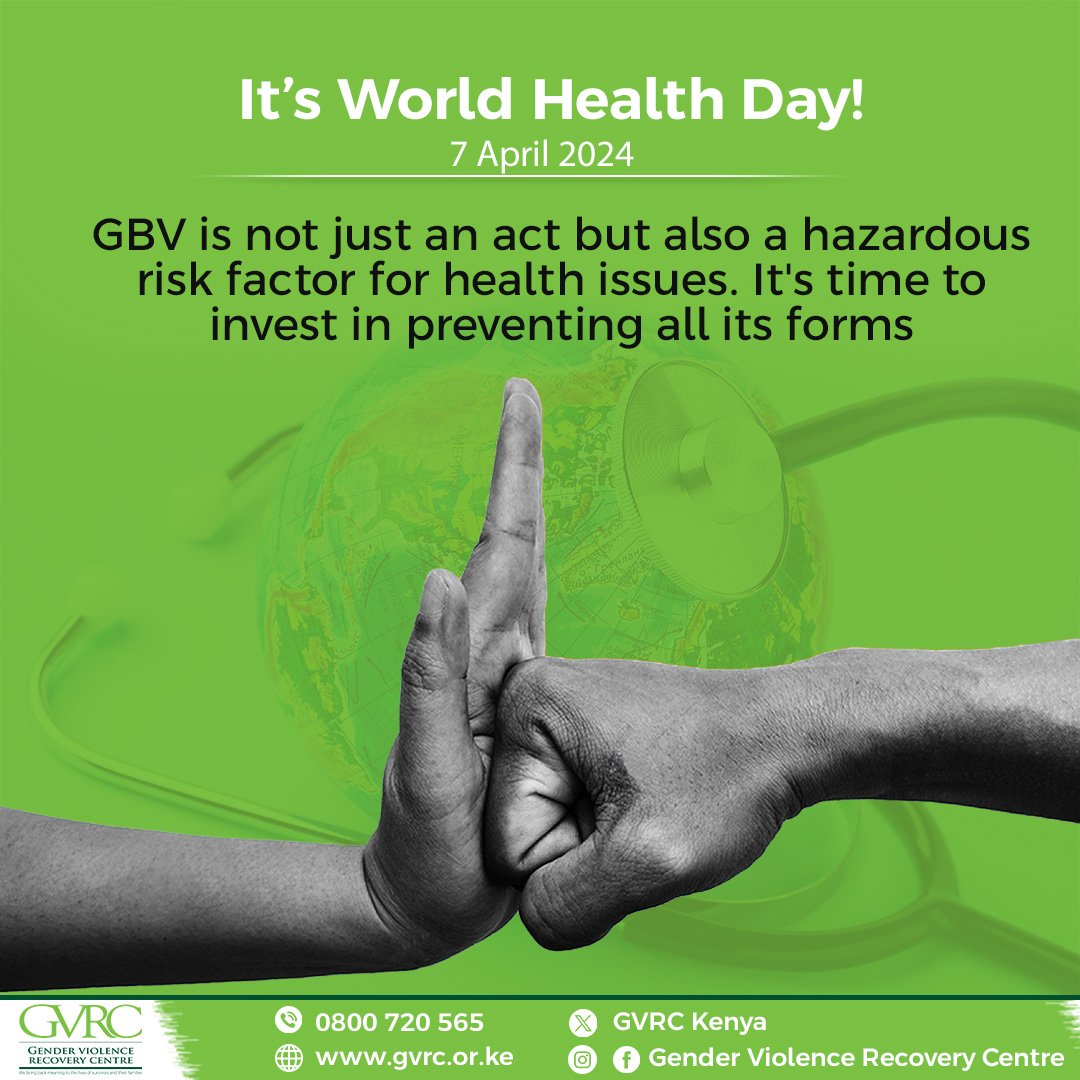 Today is #WorldHealthDay2024 Let’s unite in ending GBV, placing health and well-being at the forefront for everyone. By raising awareness, providing support, & taking action collectively, we can foster safe, healthier communities and build a brighter future #EndGBV #gvrckenya