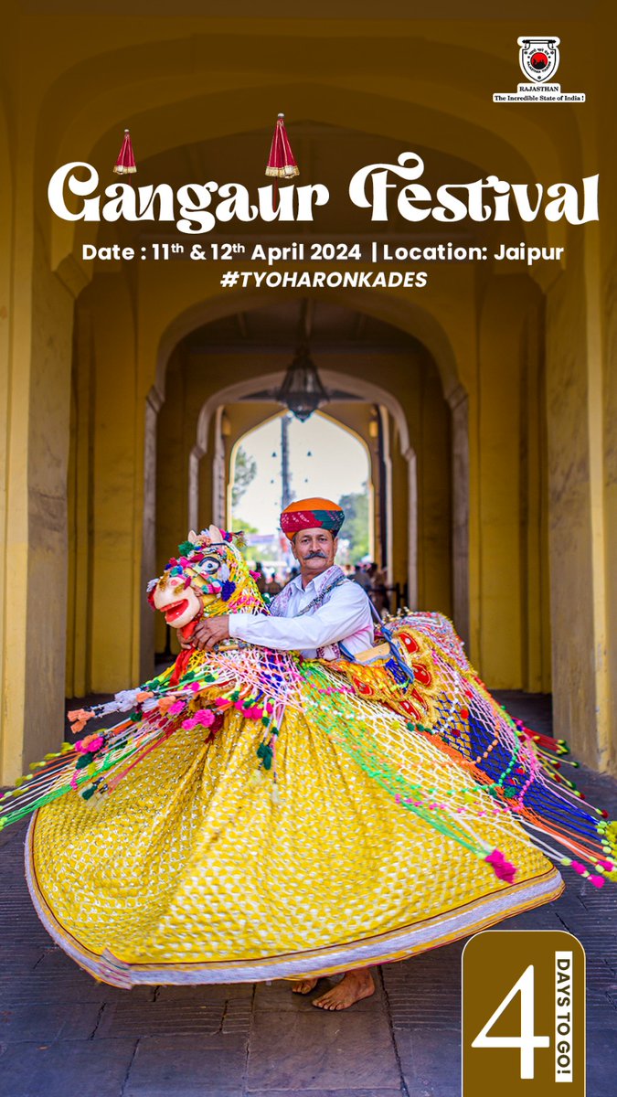 my_rajasthan's tweet image. Experience the joy and devotion of Gangaur Festival in Jaipur's colourful streets!
4 days To Go!

#TyoharonKaDes #ColoursOfIndia #GangaurFestival #Jaipur #RajasthanTourism #Rajasthan