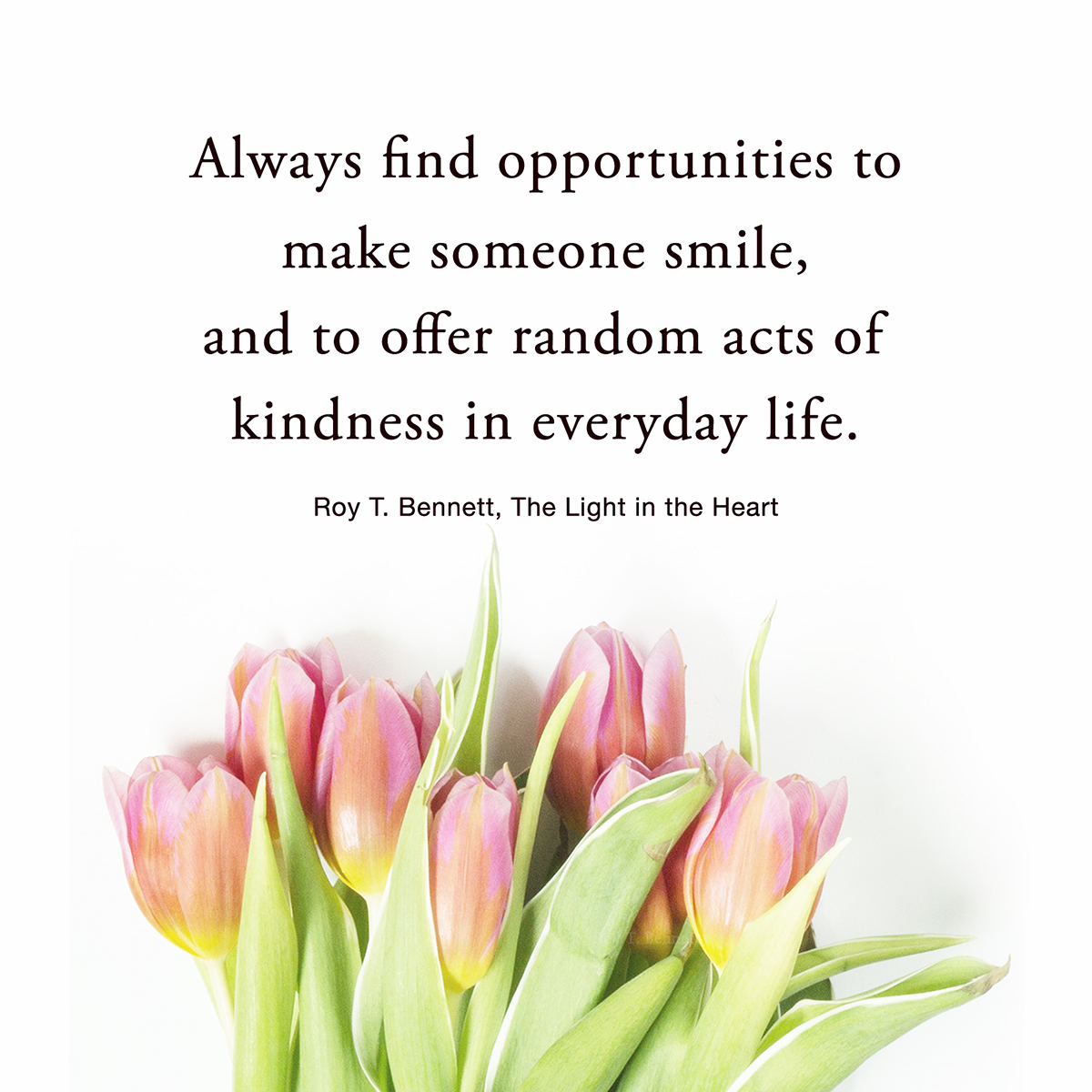 Always find opportunities to make someone smile, and to offer random acts of kindness in everyday life. Roy T. Bennett, The Light in the Heart #motivation #Inspiration #quote #quotes #RoyTBennett
