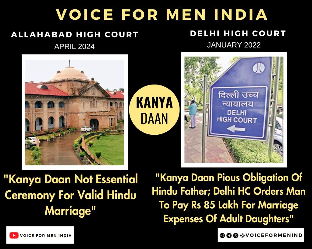 KANYA DAAN

Both cases are different, but when it comes to 'Maintenance Cases,' all 'Hindu Rituals' become 'Pious & Holy Duty of Fathers'

#VoiceForMen
