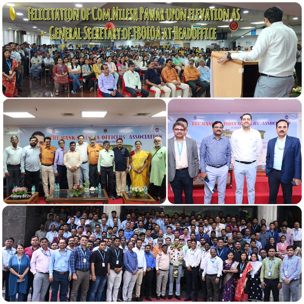 Some Glimpses of felicitation of Com. Nilesh Pawar upon elevation as General Secretary of Federation of Bank of India Officers Association, at Head Office @nilesh_pawar15 @fboioa_india Our Congratulations & Best wishes to our young & Dynamic Leader @nilesh_pawar15 🌹